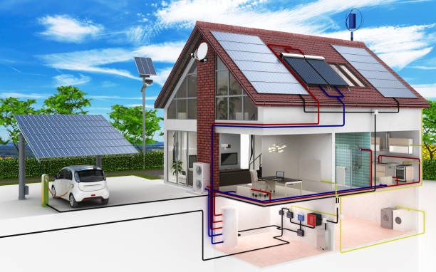 Low-energy house - blue sky background - 3d illustration